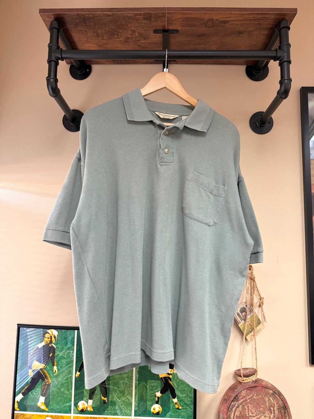 90s Tournament Arrow Vintage Faded Seafoam Green Knit Polo Sweater Izod Sears